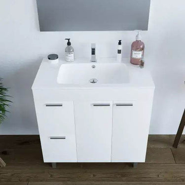 Milano White Gloss Two-Door, Two-Drawer Bathroom Vanity Cabinet with Sink and Mirror - UK Luxury Furniture